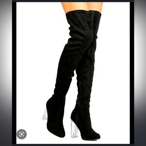 Night heels boots,clear heel,stretch boots
